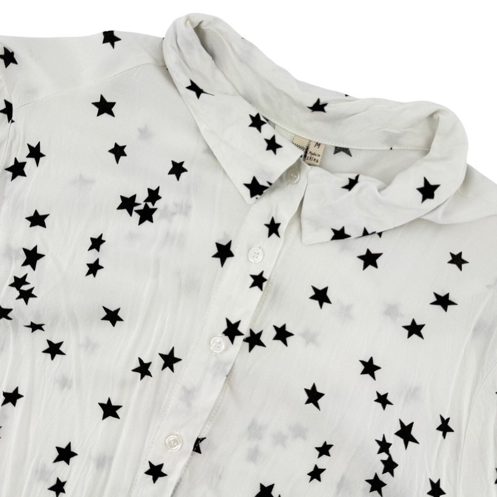 Grand & Greene Button‎ Down Shirt Womens Medium White Black Star Print Rayon